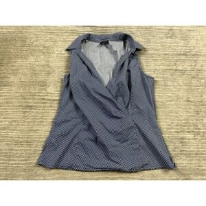 Talbots‎ Top Womens 8P Blue Polka Dot Sleeveless Collared Cotton Blend Side Zip